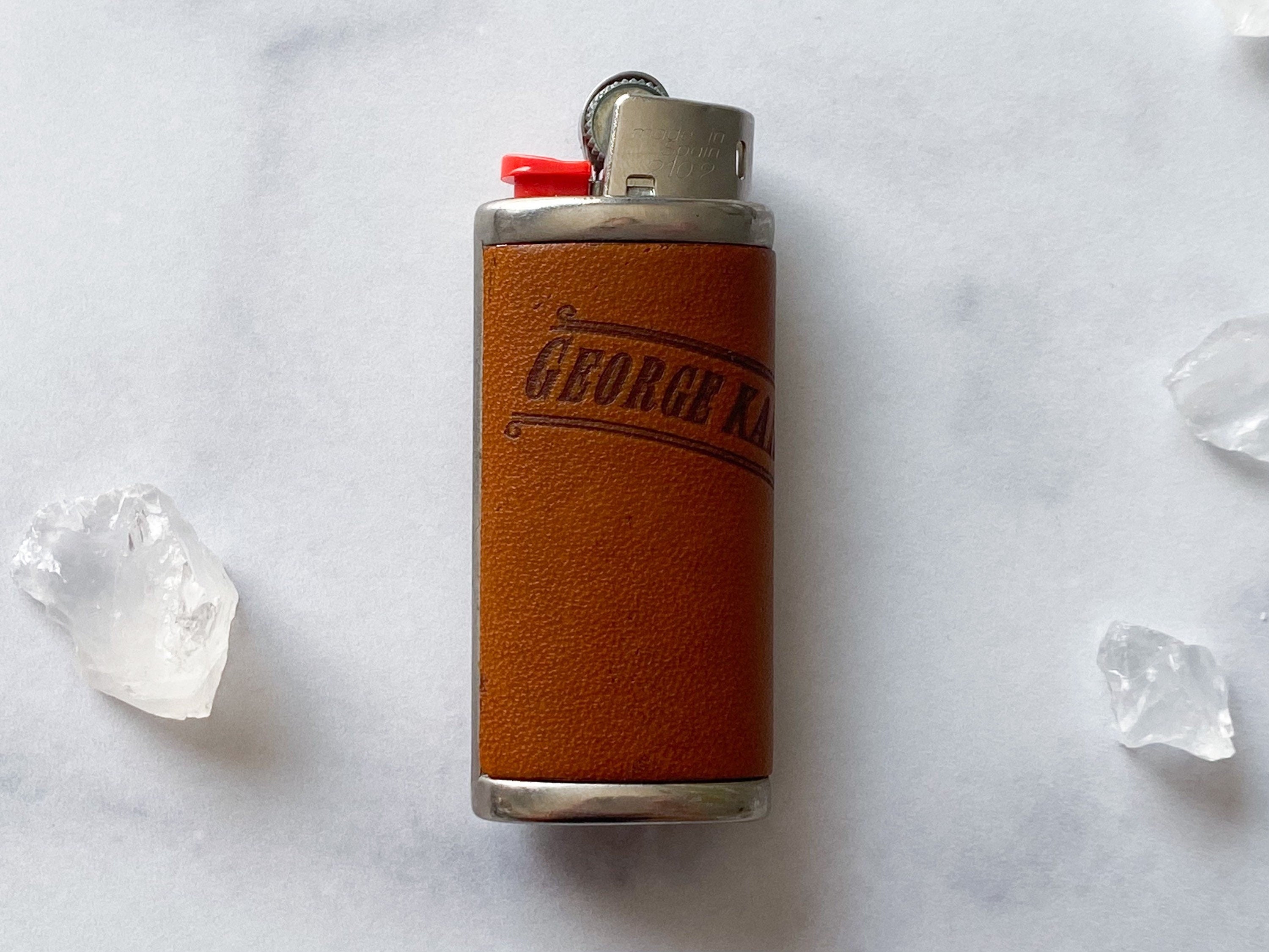 George Lighter Cover - George Kalias and Sons Leather-Wrapped Mini Lighter Sleeve/Lighter Cover/Lighter Sleeve/Lighter Case/Lighter Holder