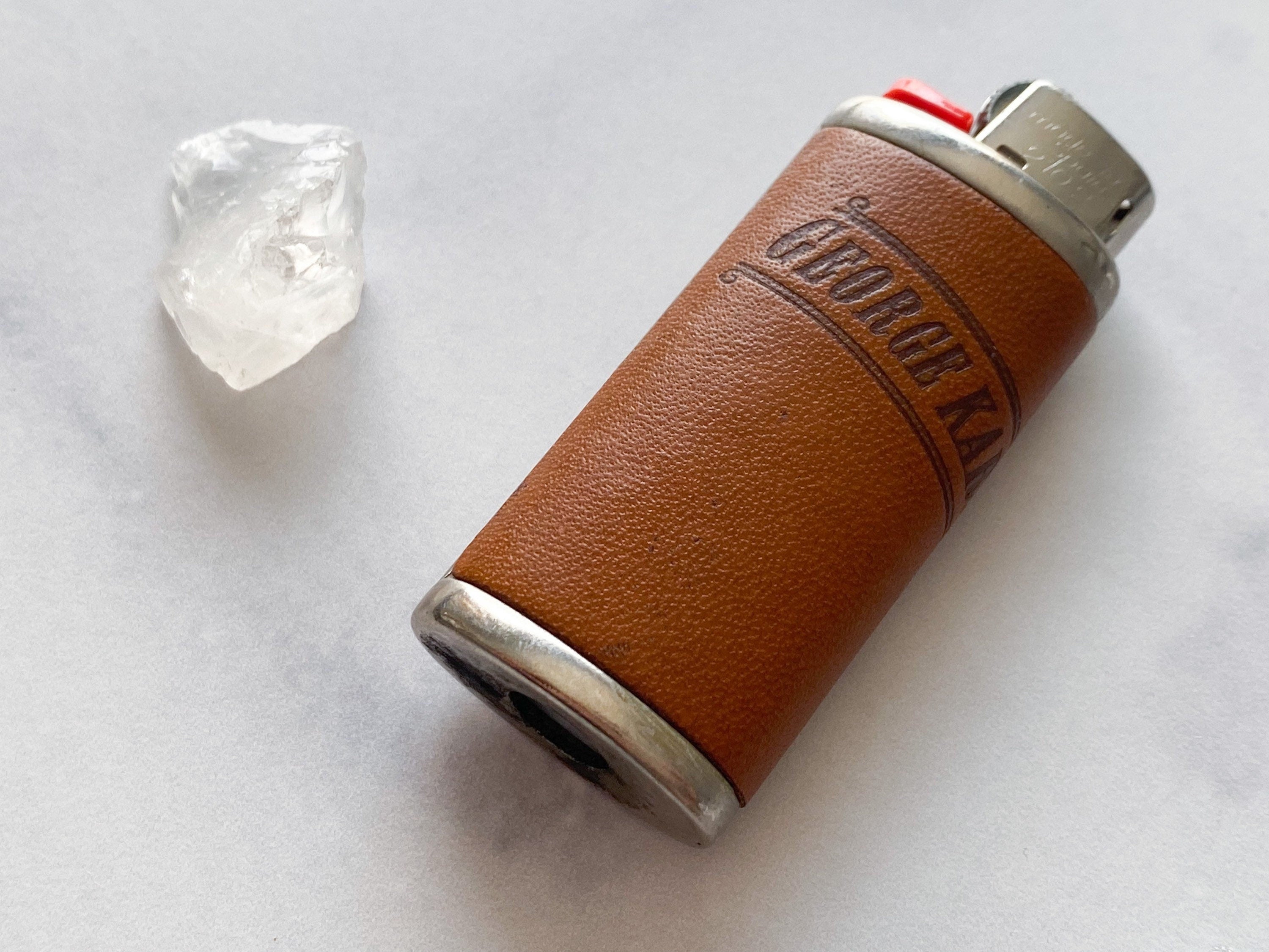George Lighter Cover - George Kalias and Sons Leather-Wrapped Mini Lighter Sleeve/Lighter Cover/Lighter Sleeve/Lighter Case/Lighter Holder