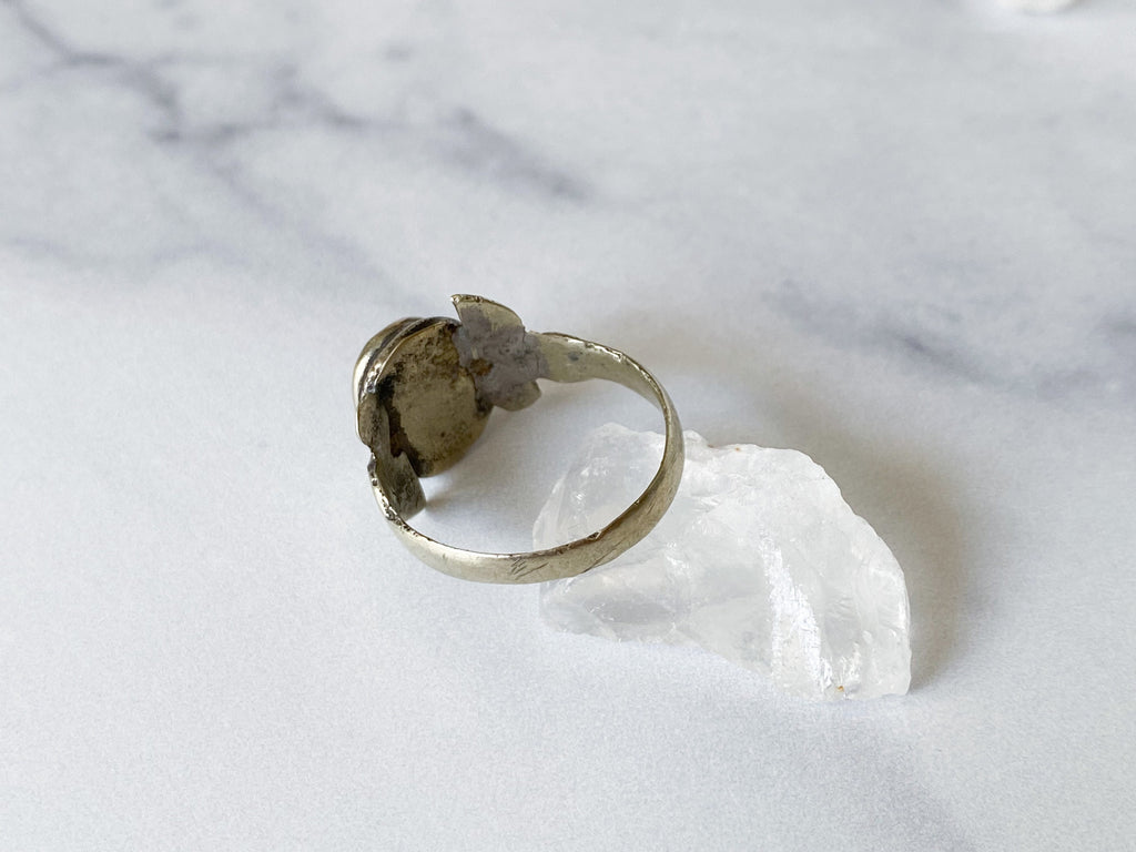 Tirin Ring - Vintage Silver-Tone Oval Blue Glass Stone Ring from Afghanistan /Unique Ring/Beautiful Ring/Men's Ring /Women's Ring