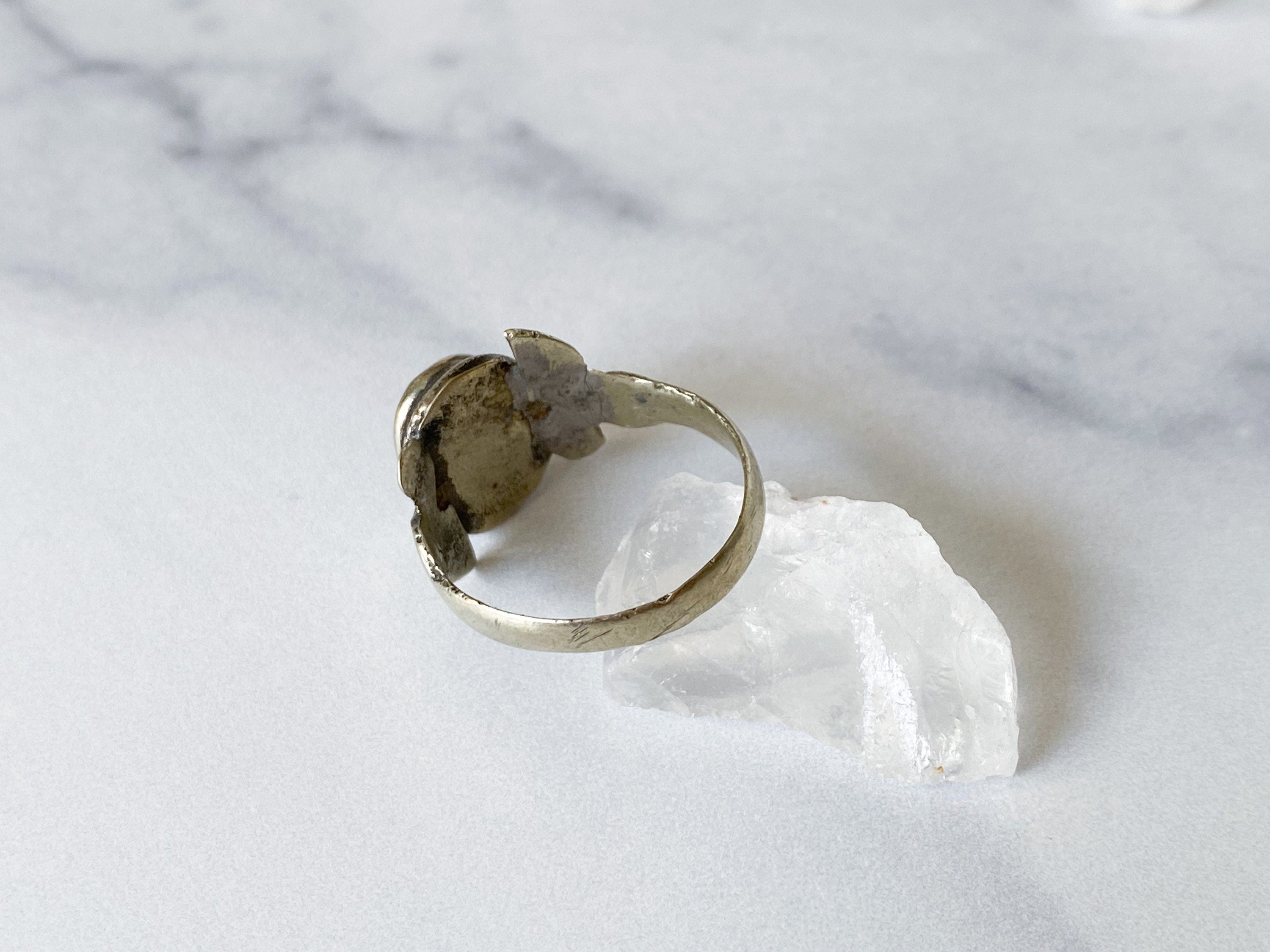 Tirin Ring - Vintage Silver-Tone Oval Blue Glass Stone Ring from Afghanistan /Unique Ring/Beautiful Ring/Men's Ring /Women's Ring