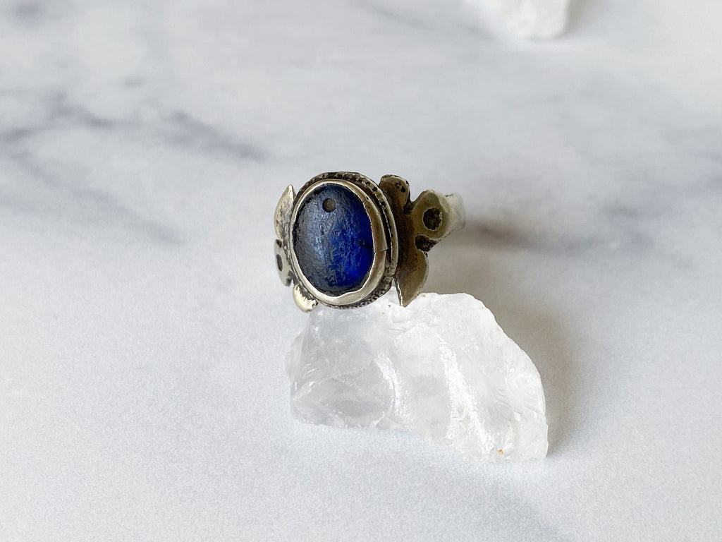 Tirin Ring - Vintage Silver-Tone Oval Blue Glass Stone Ring from Afghanistan /Unique Ring/Beautiful Ring/Men's Ring /Women's Ring