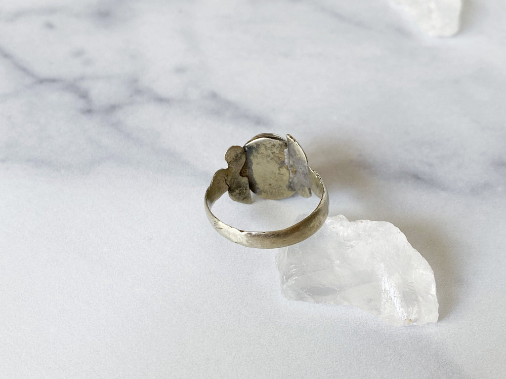 Tirin Ring - Vintage Silver-Tone Oval Blue Glass Stone Ring from Afghanistan /Unique Ring/Beautiful Ring/Men's Ring /Women's Ring