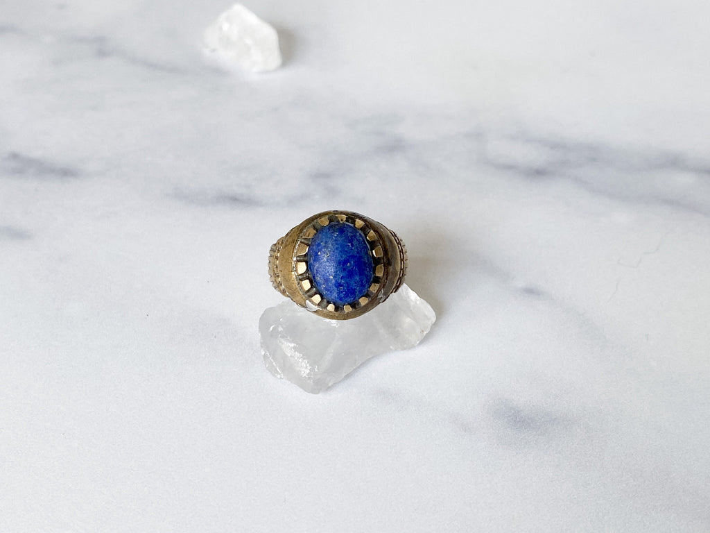 Herat Ring - Vintage Gold-Tone Oval Blue Raw Lapis Lazuli Stone Ring from Afghanistan /Unique Ring/Beautiful Ring/Men's Ring /Women's Ring