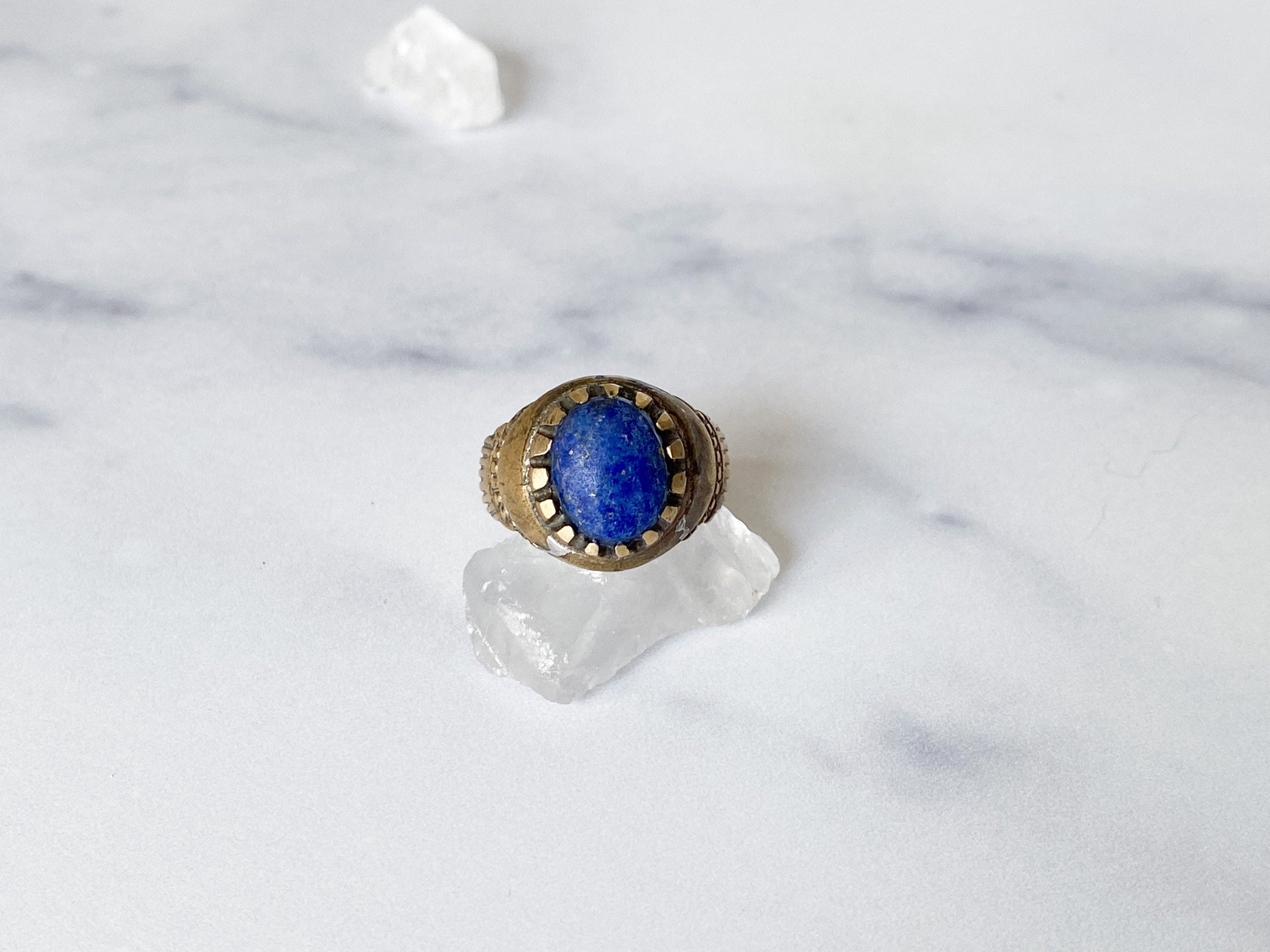 Herat Ring - Vintage Gold-Tone Oval Blue Raw Lapis Lazuli Stone Ring from Afghanistan /Unique Ring/Beautiful Ring/Men's Ring /Women's Ring