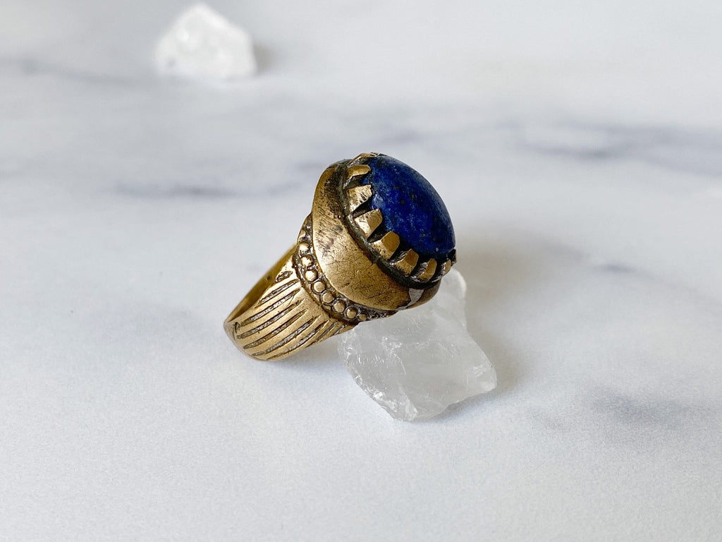 Herat Ring - Vintage Gold-Tone Oval Blue Raw Lapis Lazuli Stone Ring from Afghanistan /Unique Ring/Beautiful Ring/Men's Ring /Women's Ring