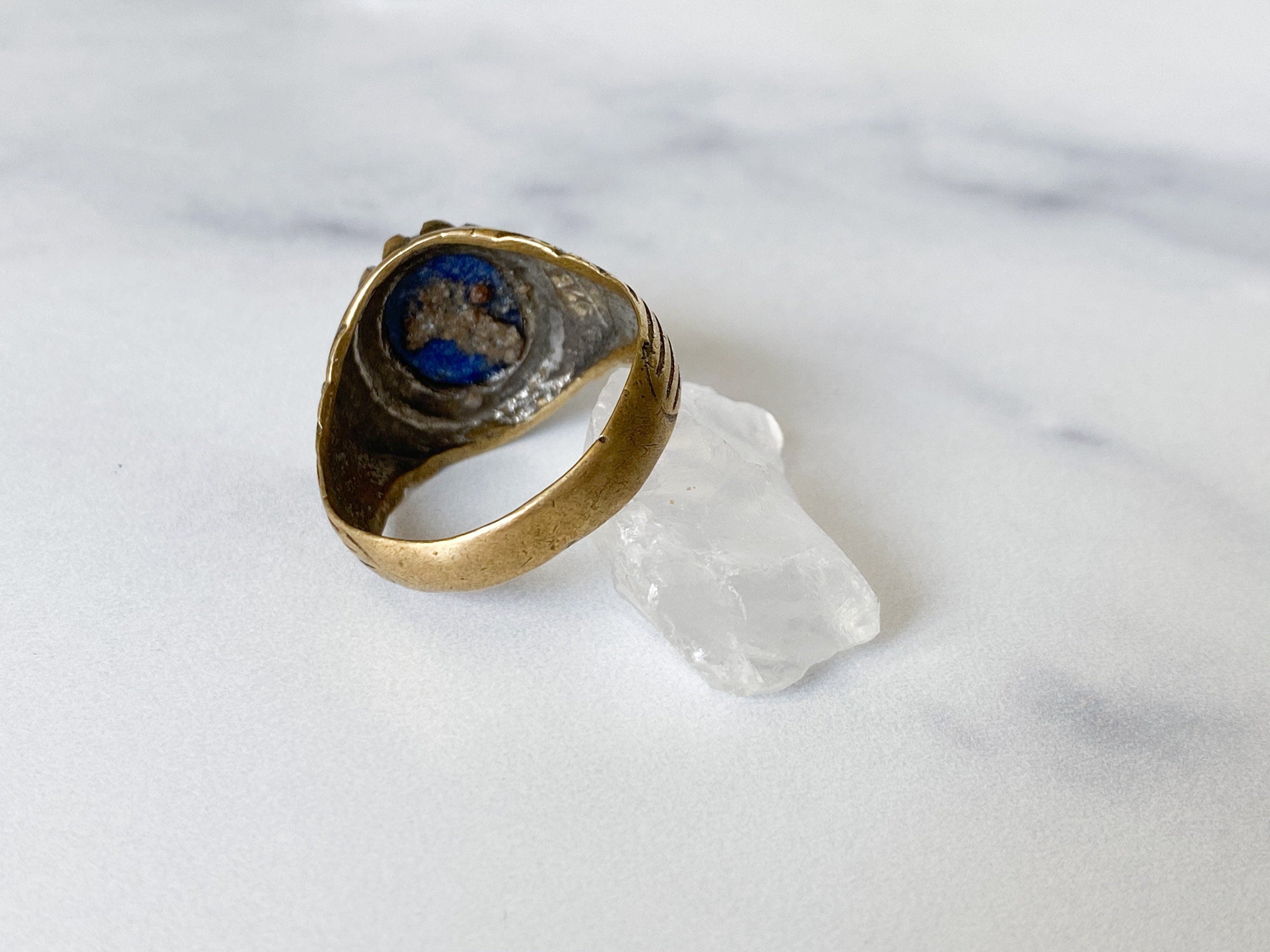 Herat Ring - Vintage Gold-Tone Oval Blue Raw Lapis Lazuli Stone Ring from Afghanistan /Unique Ring/Beautiful Ring/Men's Ring /Women's Ring