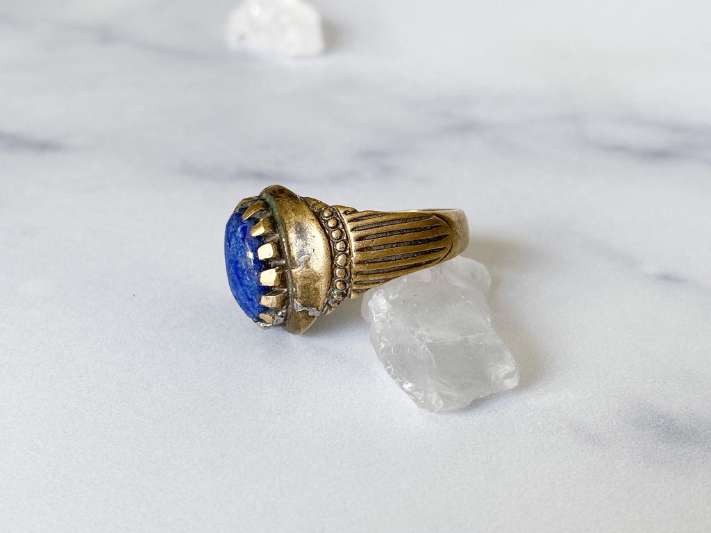 Herat Ring - Vintage Gold-Tone Oval Blue Raw Lapis Lazuli Stone Ring from Afghanistan /Unique Ring/Beautiful Ring/Men's Ring /Women's Ring
