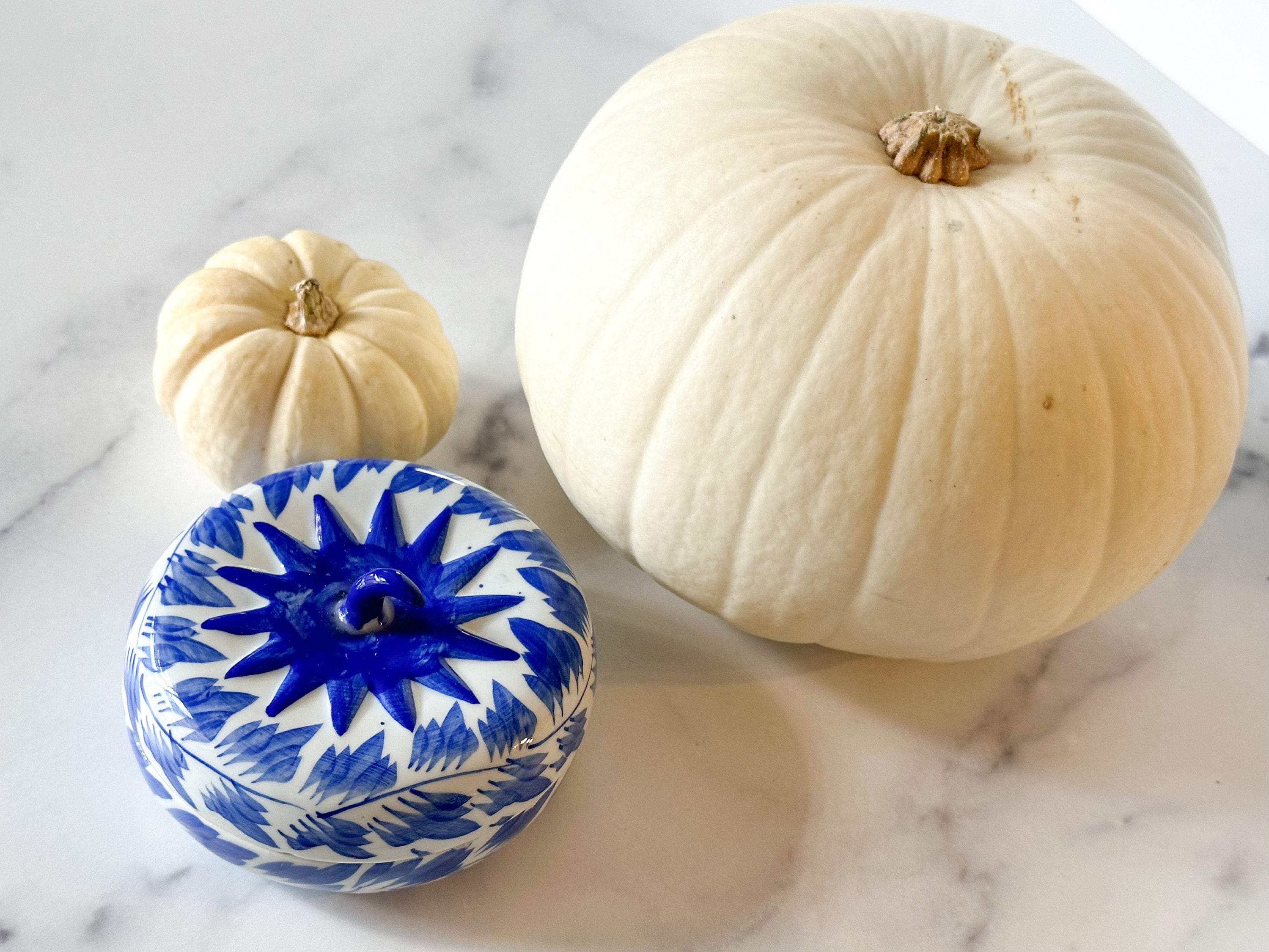 Pumpkin Trinket Box - Vintage Blue and White Porcelain Pumpkin Keepsake Box/Treasure Box/Halloween Decoration/Halloween Decor/Holiday Decor