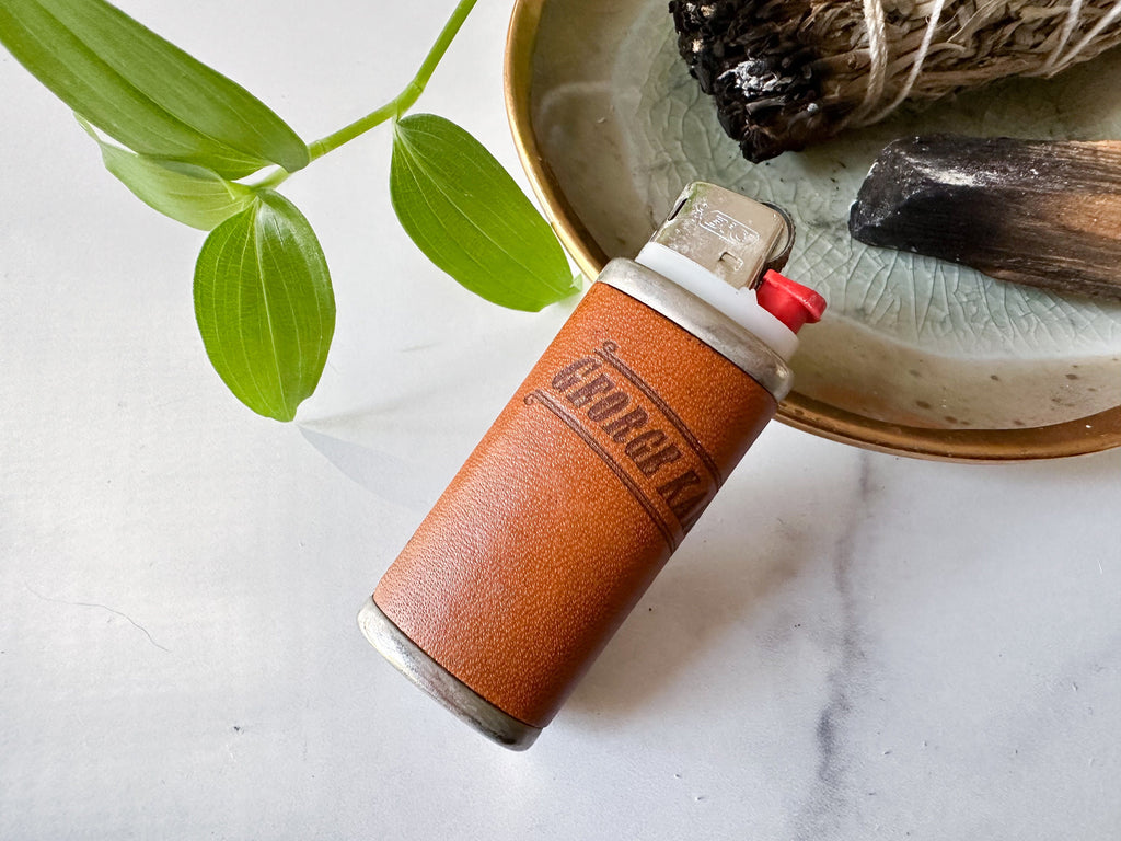 George Lighter Cover - George Kalias and Sons Leather-Wrapped Mini Lighter Sleeve/Lighter Cover/Lighter Sleeve/Lighter Case/Lighter Holder