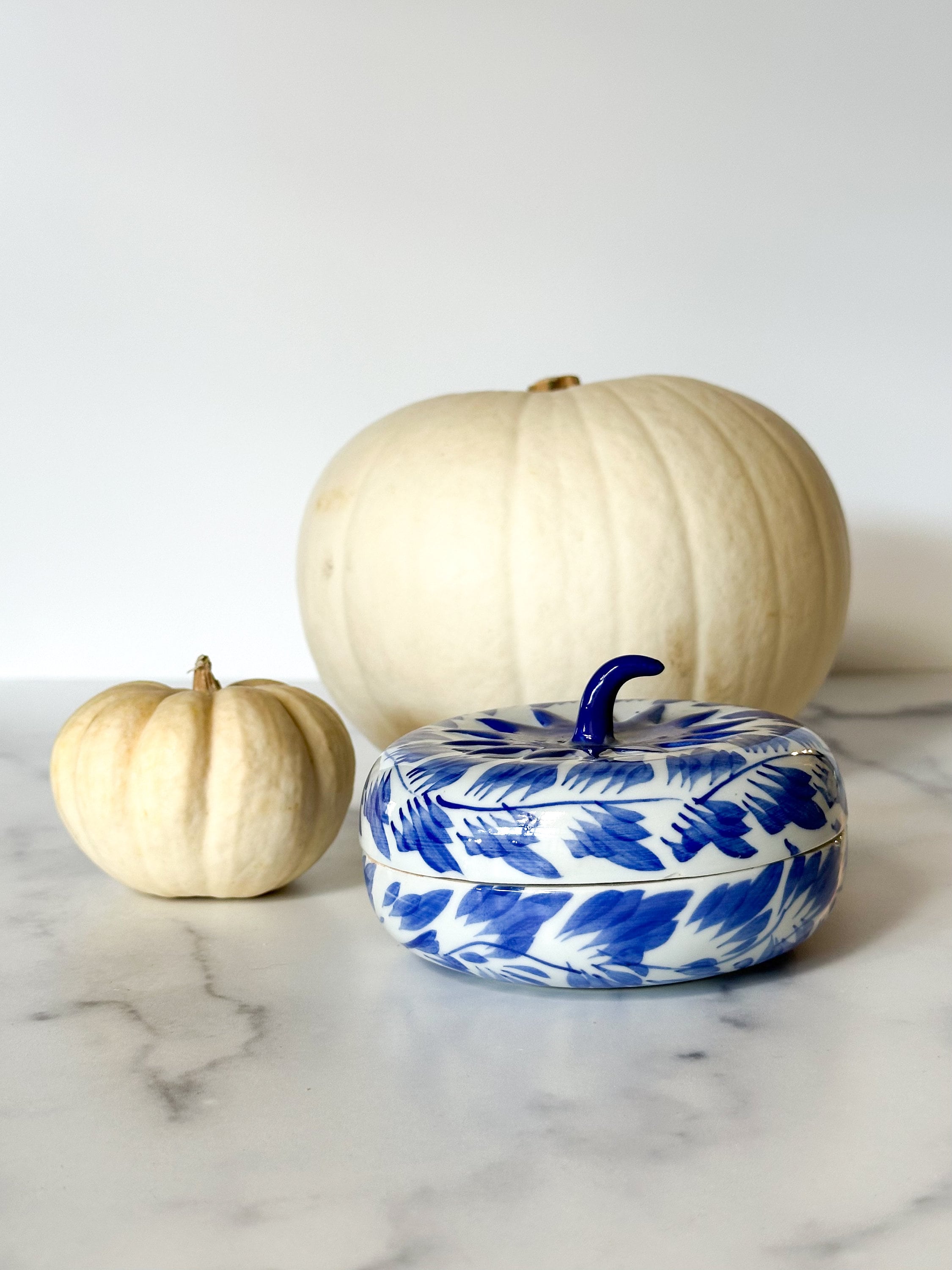 Pumpkin Trinket Box - Vintage Blue and White Porcelain Pumpkin Keepsake Box/Treasure Box/Halloween Decoration/Halloween Decor/Holiday Decor