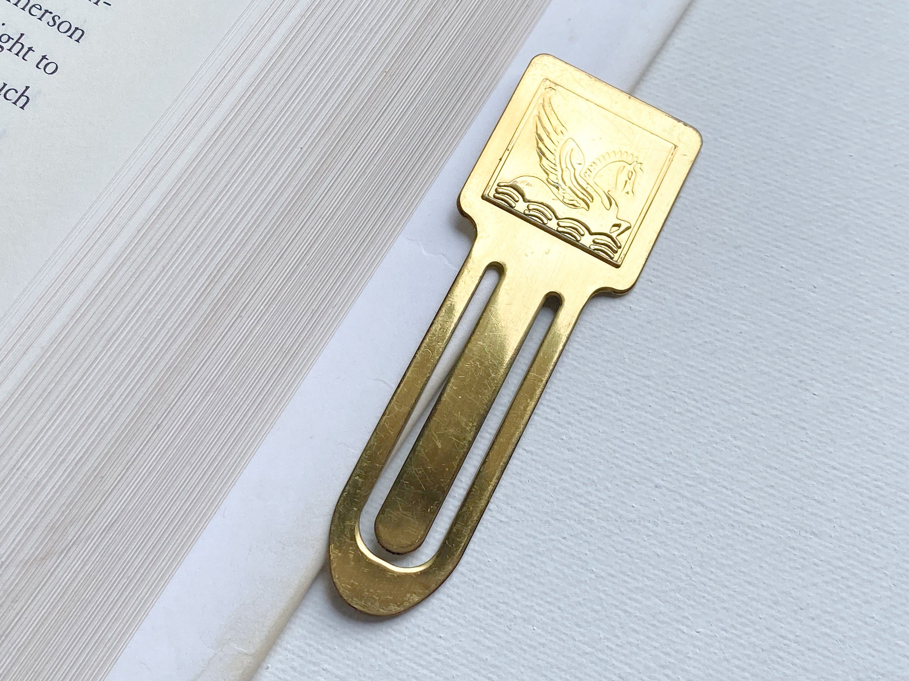 Square Pegasus Bookmark - Vintage Square Metal Pegasus Bookmark/Book Mark