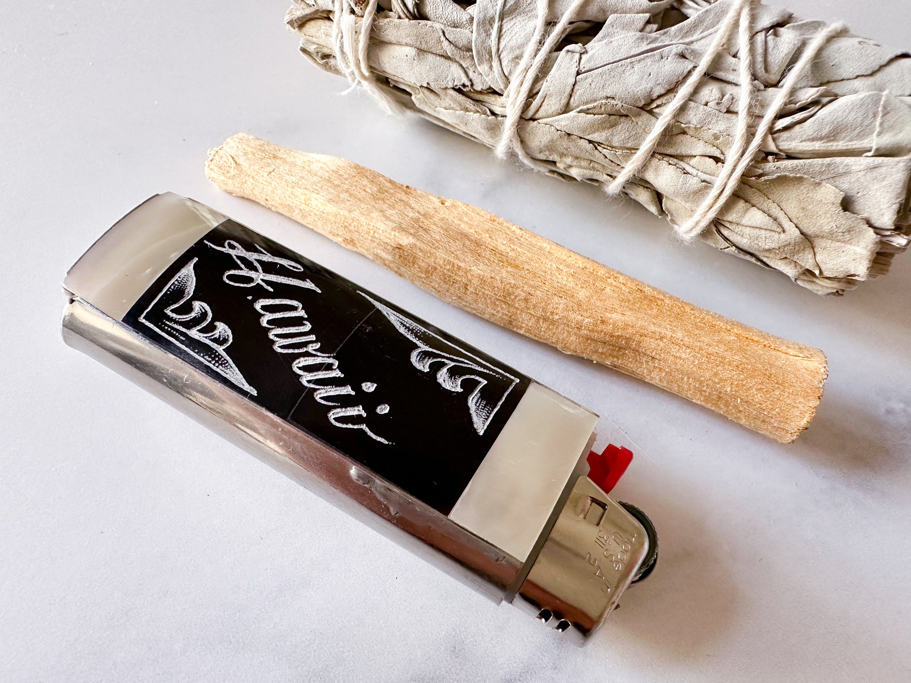 Hawaii Lighter Cover - Vintage Hawaii Souvenir Motif Etched Black Stone and Nickel Silver Lighter Cover/Lighter Case/Lighter Sleeve/Holder