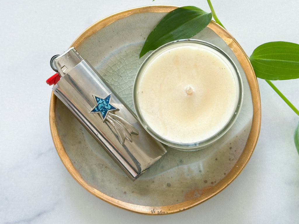Shooting Star Lighter Cover - Vintage Shooting Star Design Crushed Blue Turquoise Chip & Nickel Silver Lighter Case/Lighter Sleeve/Holder