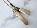 Doe Knife Necklace - Vintage Gold-Tone Folding Knife, Deer Tooth Pendant, Vintage Charm & Reclaimed Chain Statement Necklace