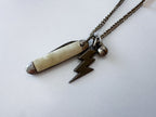 Zeus Knife Necklace - Vintage Mother of Pearl Penknife, Silver-Tone Lightning Bolt Charm & Reclaimed Patchwork Chain Statement Necklace