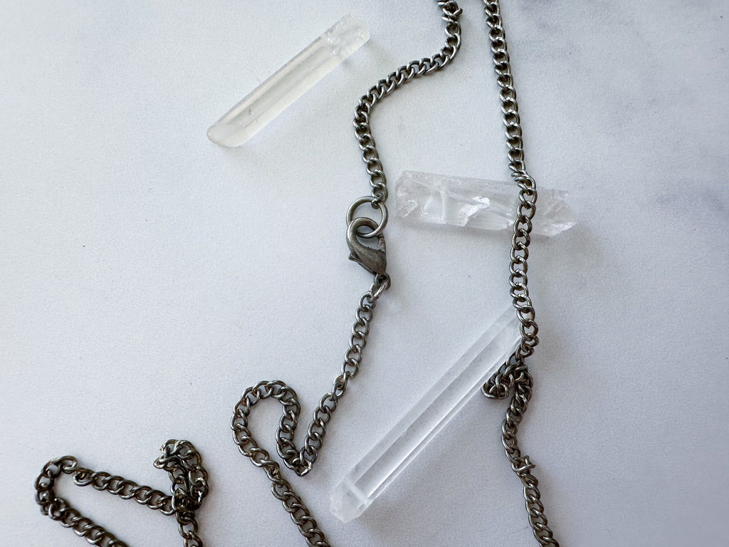 Zeus Knife Necklace - Vintage Mother of Pearl Penknife, Silver-Tone Lightning Bolt Charm & Reclaimed Patchwork Chain Statement Necklace