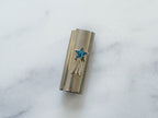 Shooting Star Lighter Cover - Vintage Shooting Star Design Crushed Blue Turquoise Chip & Nickel Silver Lighter Case/Lighter Sleeve/Holder