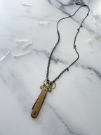 All Seeing Knife Necklace - Vintage Brass-Tone Folding Knife, Vintage Charms & Reclaimed Chain Statement Necklace