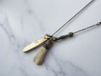 Doe Knife Necklace - Vintage Gold-Tone Folding Knife, Deer Tooth Pendant, Vintage Charm & Reclaimed Chain Statement Necklace