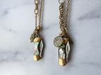Luck Knife Necklace - Gold-Tone Shell Mother of Pearl Folding Knife, Vintage Gold-Tone Charms & Patchwork Reclaimed Chain Statement Necklace