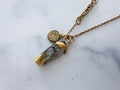 Luck Knife Necklace - Gold-Tone Shell Mother of Pearl Folding Knife, Vintage Gold-Tone Charms & Patchwork Reclaimed Chain Statement Necklace