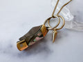 Duo Knife Necklace - Gold-Tone Mother of Pearl Folding Knife, Vintage Gold-Tone Spike Charm & Patchwork Reclaimed Chain Statement Necklace