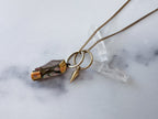 Duo Knife Necklace - Gold-Tone Mother of Pearl Folding Knife, Vintage Gold-Tone Spike Charm & Patchwork Reclaimed Chain Statement Necklace