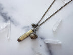 Fez Knife Necklace - Vintage Mother of Pearl Penknife, Silver-Tone Bead Charm, Kuchi Bell & Patchwork Reclaimed Chain Statement Necklace