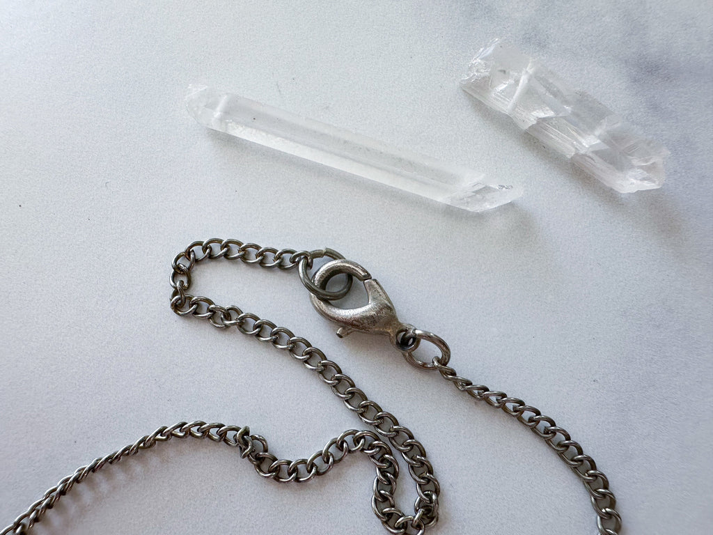 Fez Knife Necklace - Vintage Mother of Pearl Penknife, Silver-Tone Bead Charm, Kuchi Bell & Patchwork Reclaimed Chain Statement Necklace